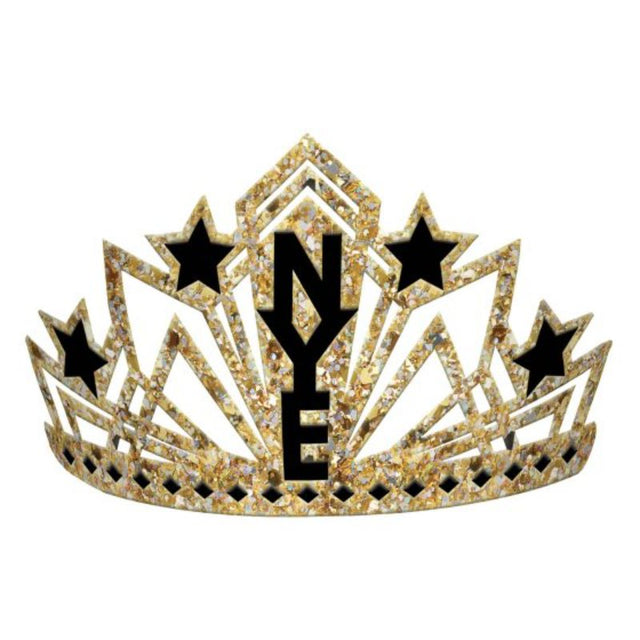 Elegant black and gold NYE Glitter Crown, perfect for festive celebrations and enhancing holiday style.
