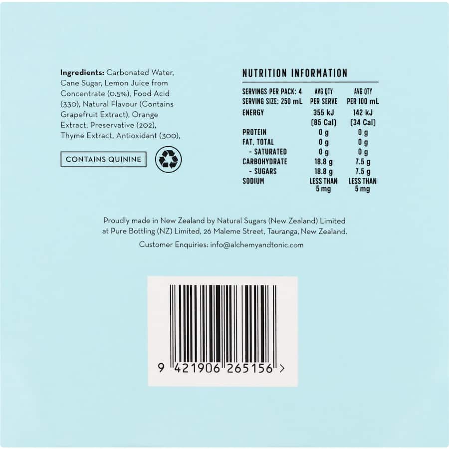 Alchemy & Tonic Tonic Water Grapefruit & Thym Cans 4 x 250mL
