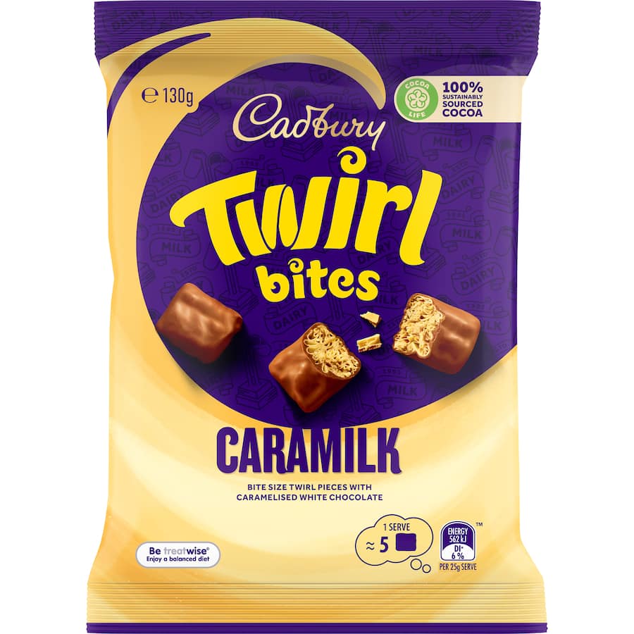 Cadbury Chocolate Sharepack Caramilk Twirl Bites Bag 130g