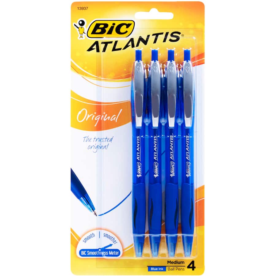 Bic Atlantis Ball Pens Blue Medium 4pack