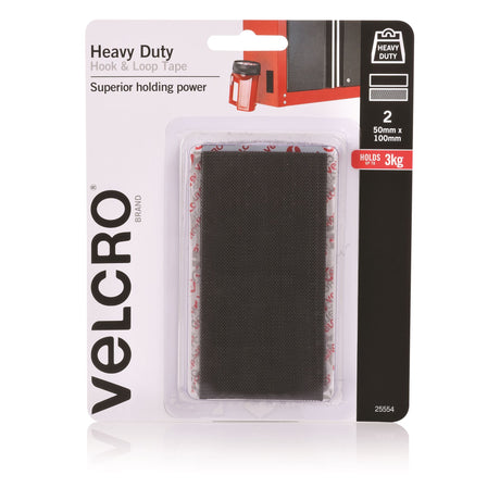 Heavy duty VELCRO® fastener strips (2 x 50 x 100mm) for secure, versatile adhesion in indoor and outdoor applications.