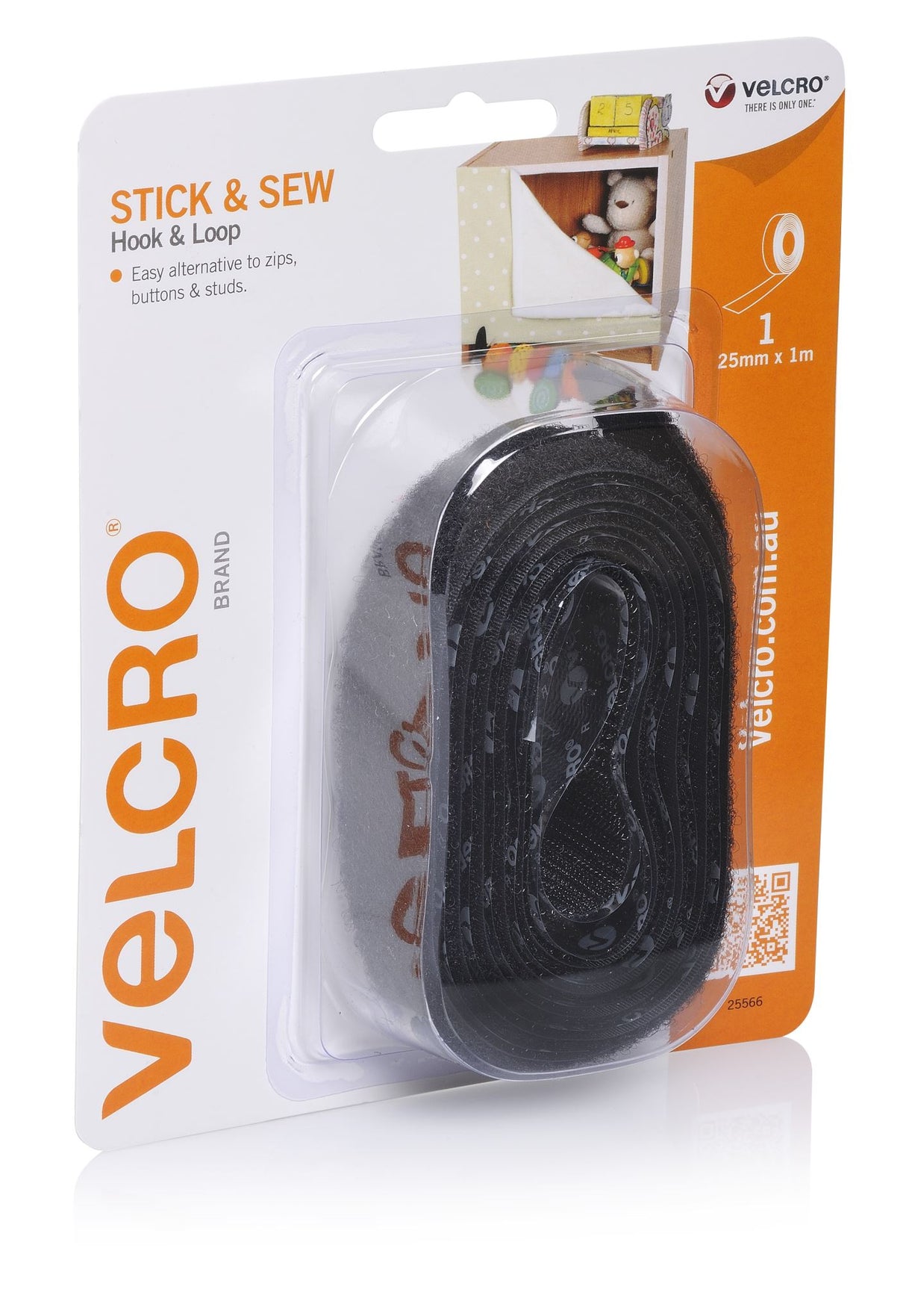 VELCRO® Stick'n'sew - Hook & Loop 25mm X 1m Black