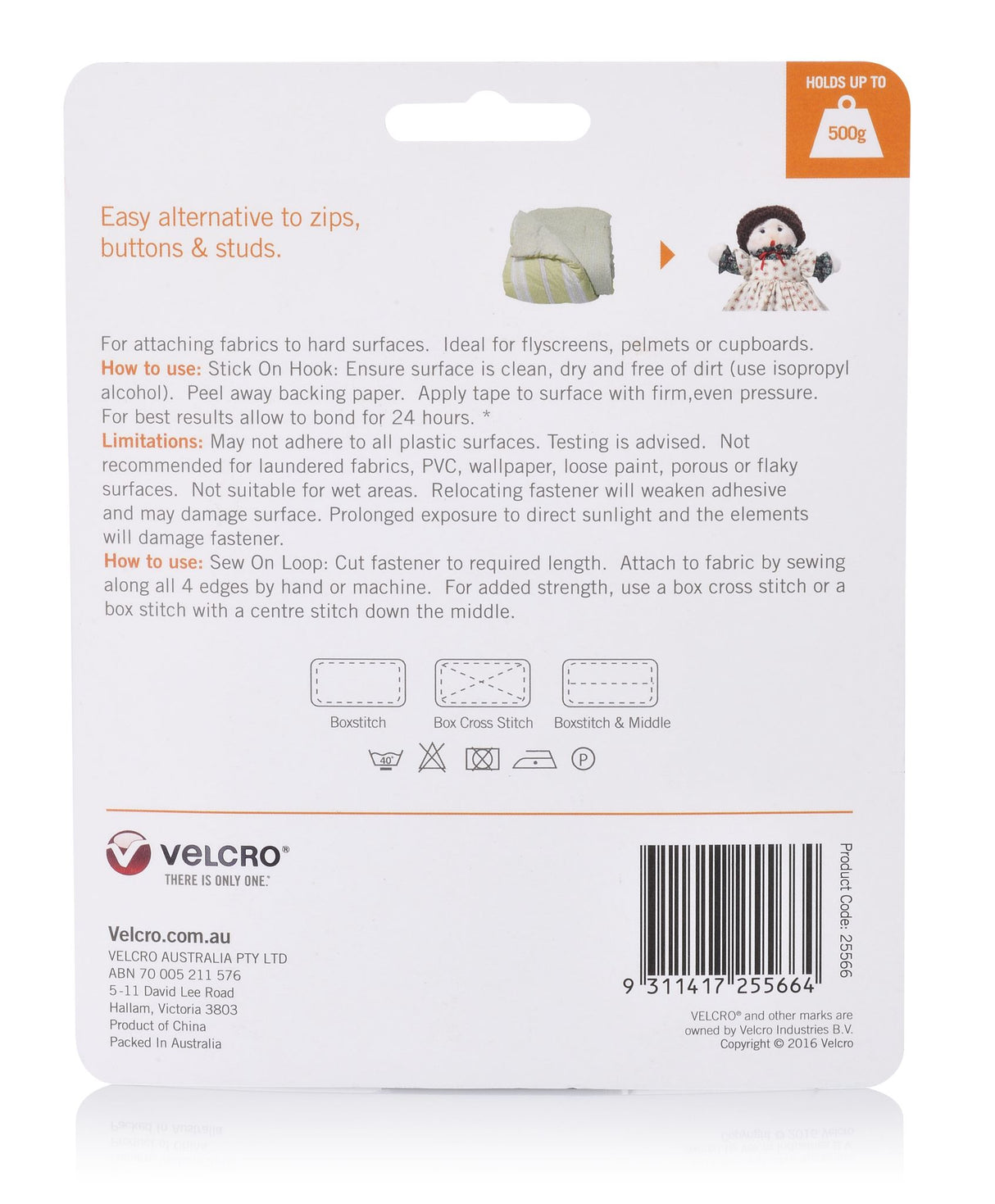 VELCRO® Stick'n'sew - Hook & Loop 25mm X 1m Black