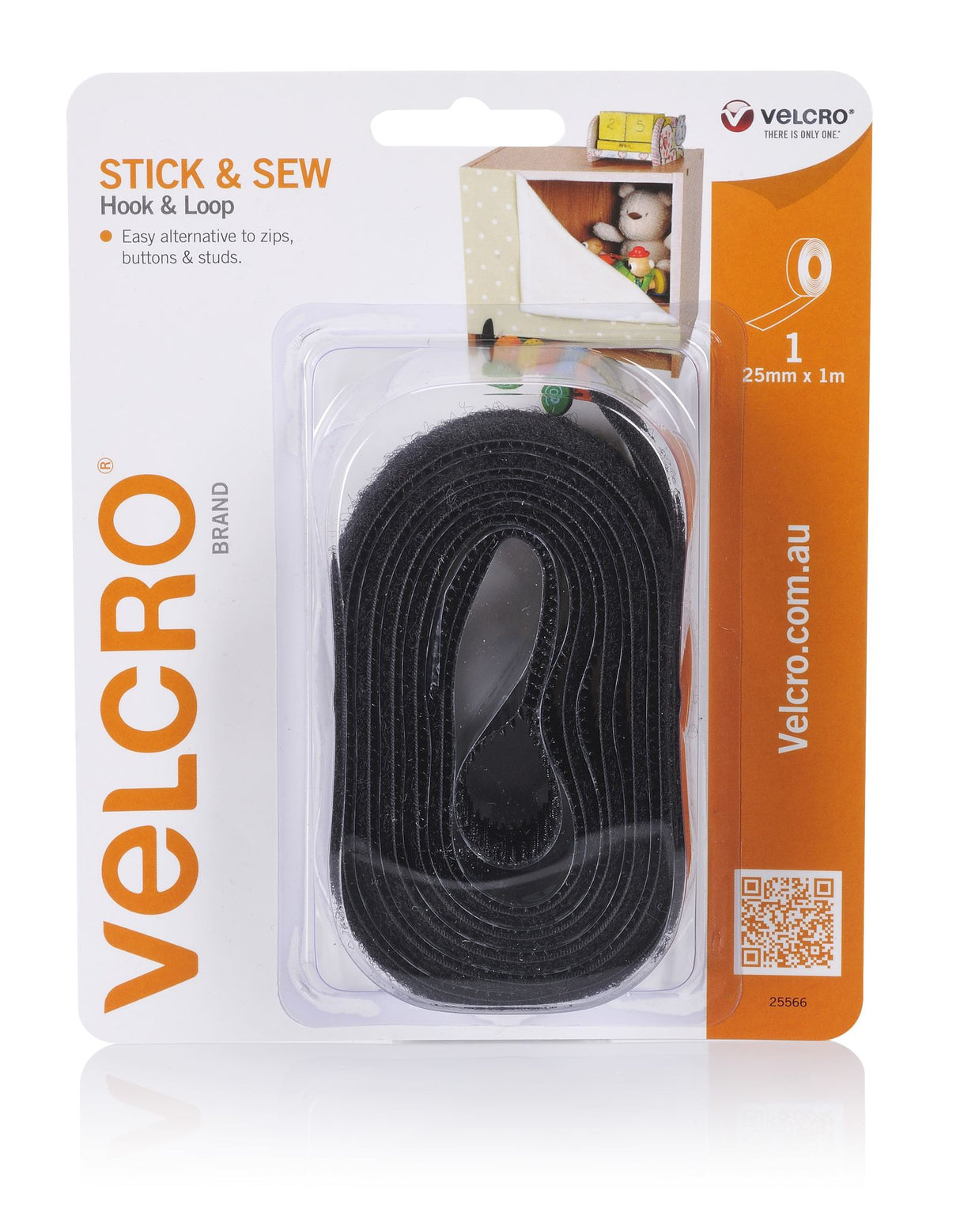 VELCRO® Stick'n'sew - Hook & Loop 25mm X 1m Black