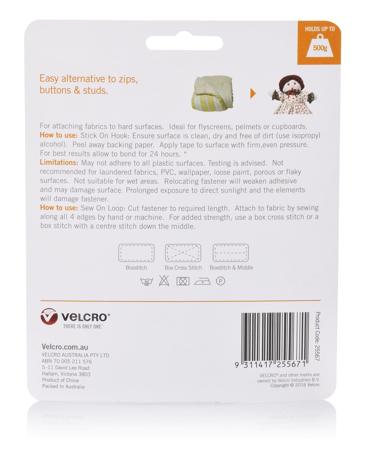 VELCRO® Stick'n'sew - Hook & Loop 25mm X 1m White