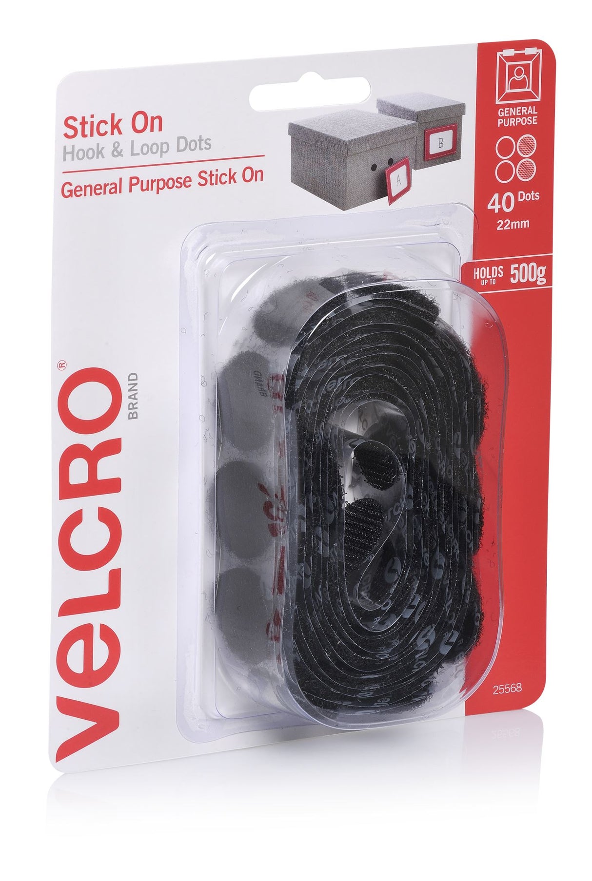 VELCRO® Handy Dots-Hook&Loop Black 22mm X 40pce