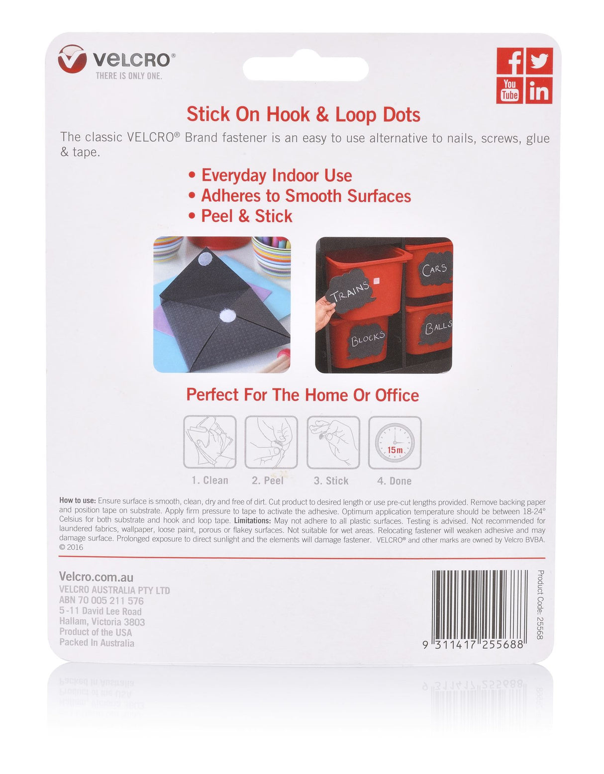 VELCRO® Handy Dots-Hook&Loop Black 22mm X 40pce