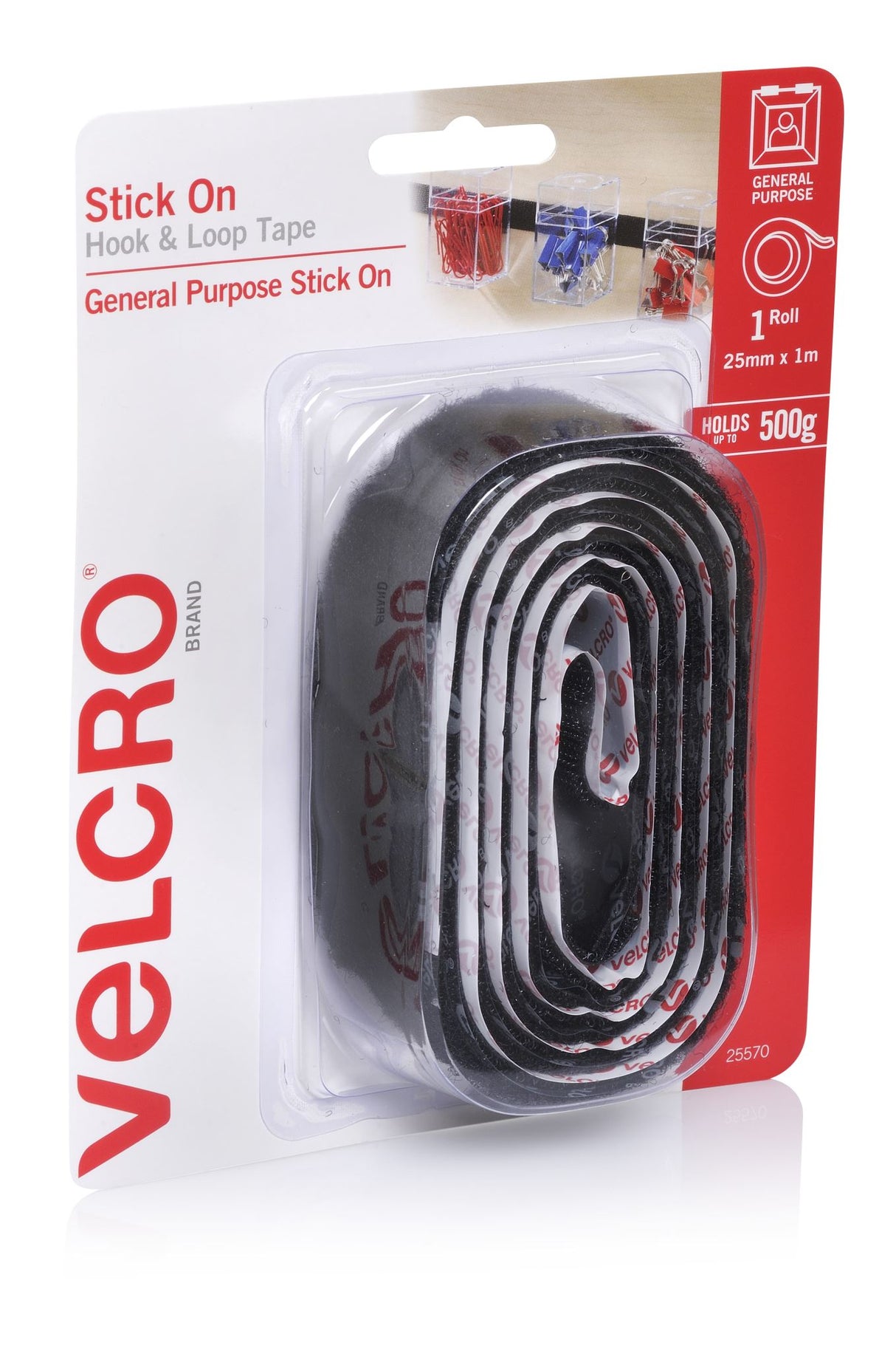 VELCRO® Sticky Back Tape-Hook&Loop 1mrollscd.Black