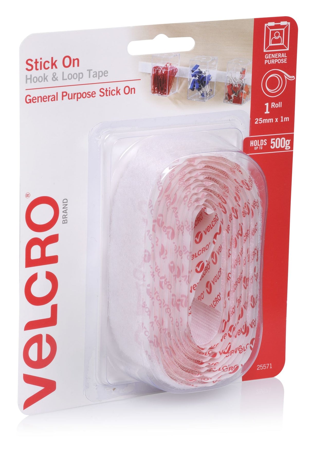 VELCRO® Sticky Back Tape-Hook&Loop 1mrollscd.White