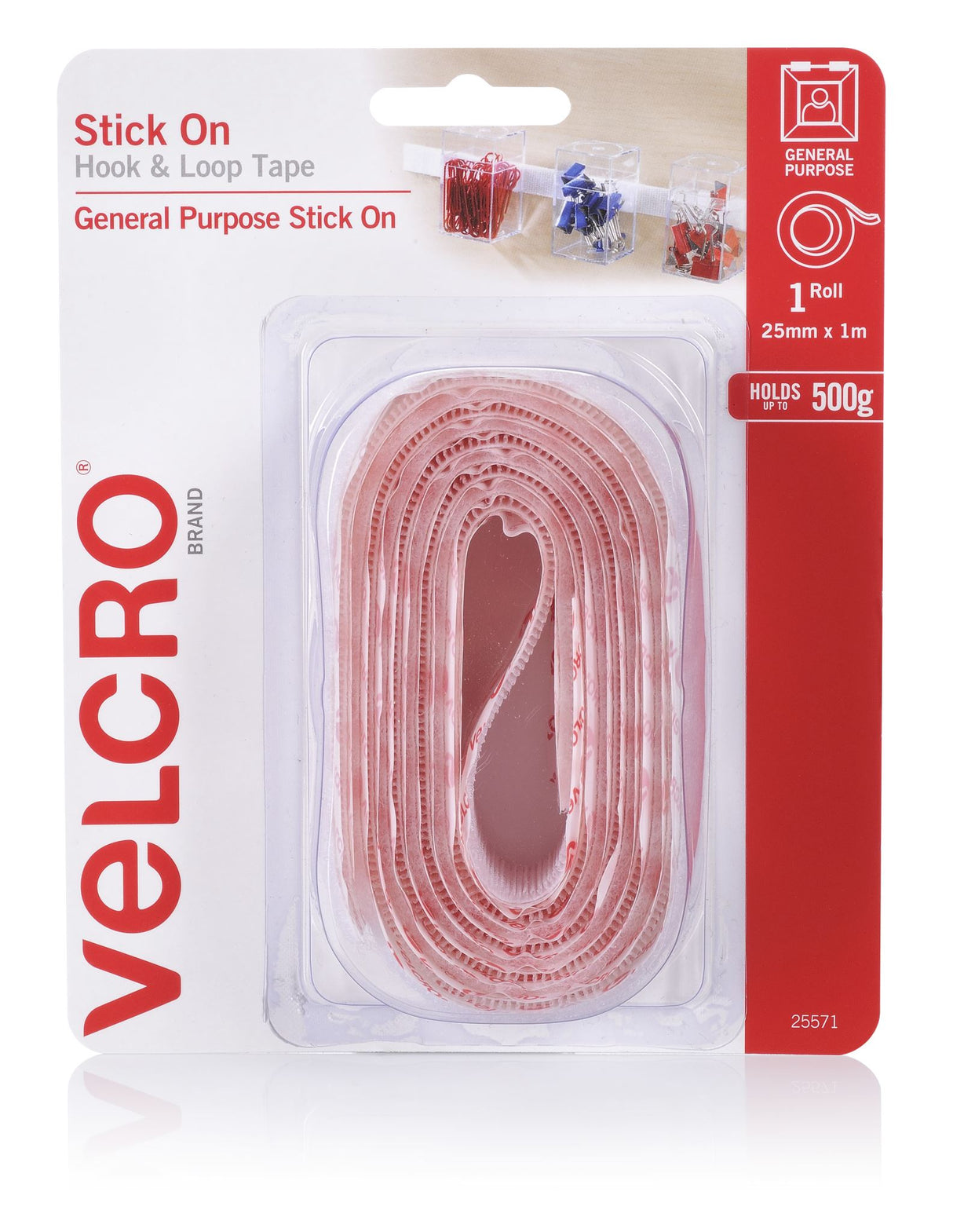 VELCRO® Sticky Back Tape-Hook&Loop 1mrollscd.White