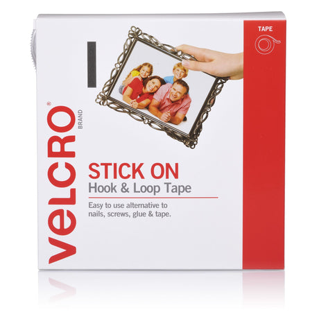 VELCRO® Hook & Loop Fasteners in white, 20mm x 5m roll, perfect for organizing and crafting with easy peel and stick application.