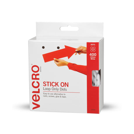 VELCRO® Spots Hook 22mm in white, 400-pack, perfect for secure fastening at events and DIY projects.
