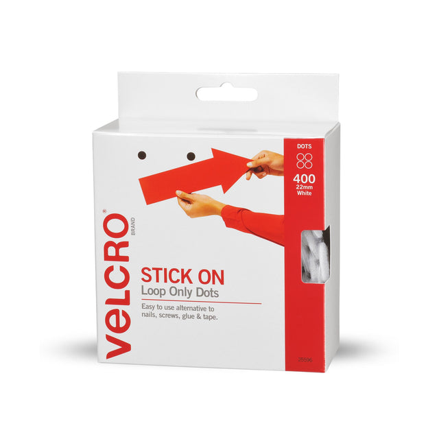 VELCRO® Spots Hook 22mm in white, 400-pack, perfect for secure fastening at events and DIY projects.