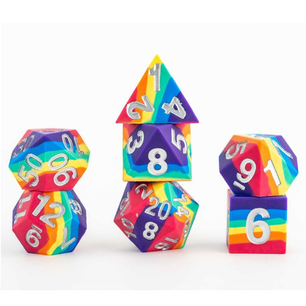 Fanroll: 16mm Sharp Edge Silicone rubber Poly Dice Set: Rainbow