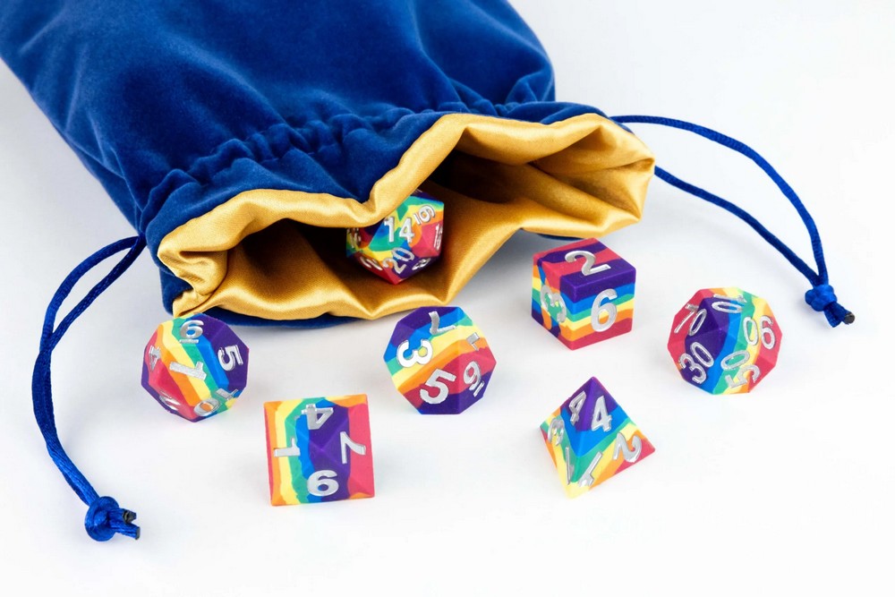 Fanroll: Large Velvet Dice Bag: Blue w/ Gold Satin