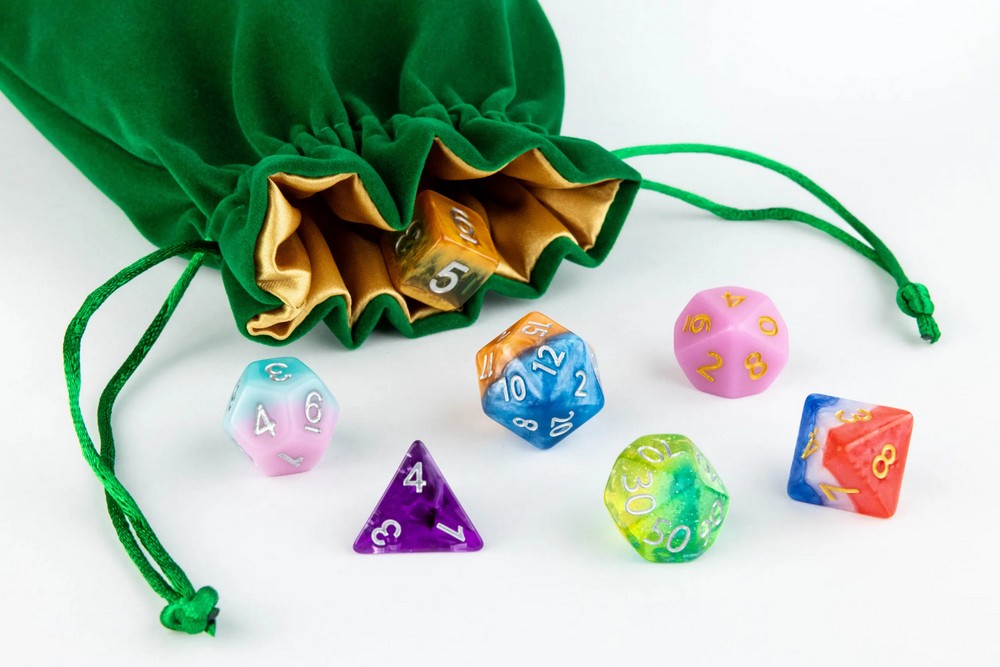 Fanroll: Large Velvet Dice Bag: Green w/ Gold Satin