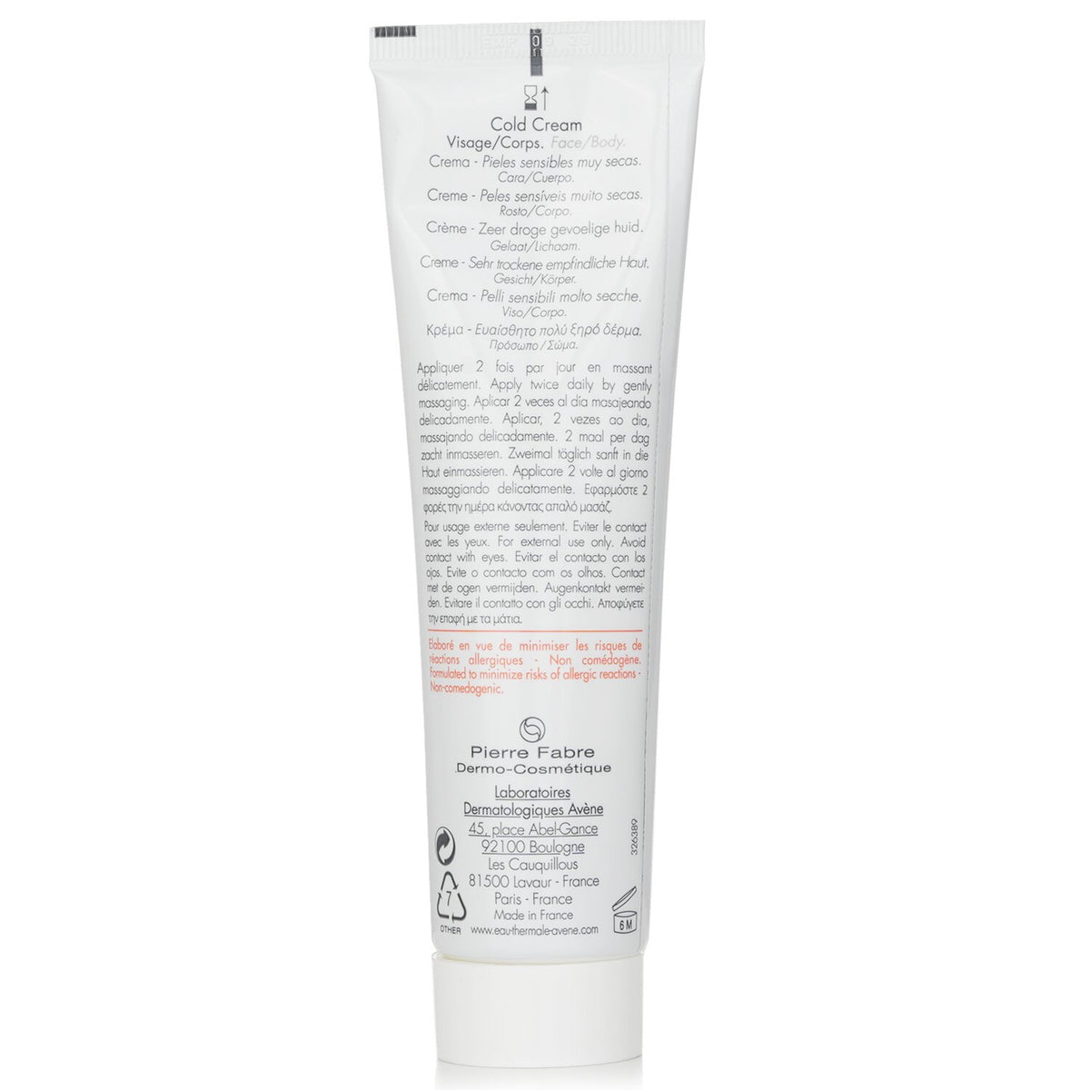 Avene - Cold Cream - For Very Dry Sensitive Skin - 100ml/3.3oz