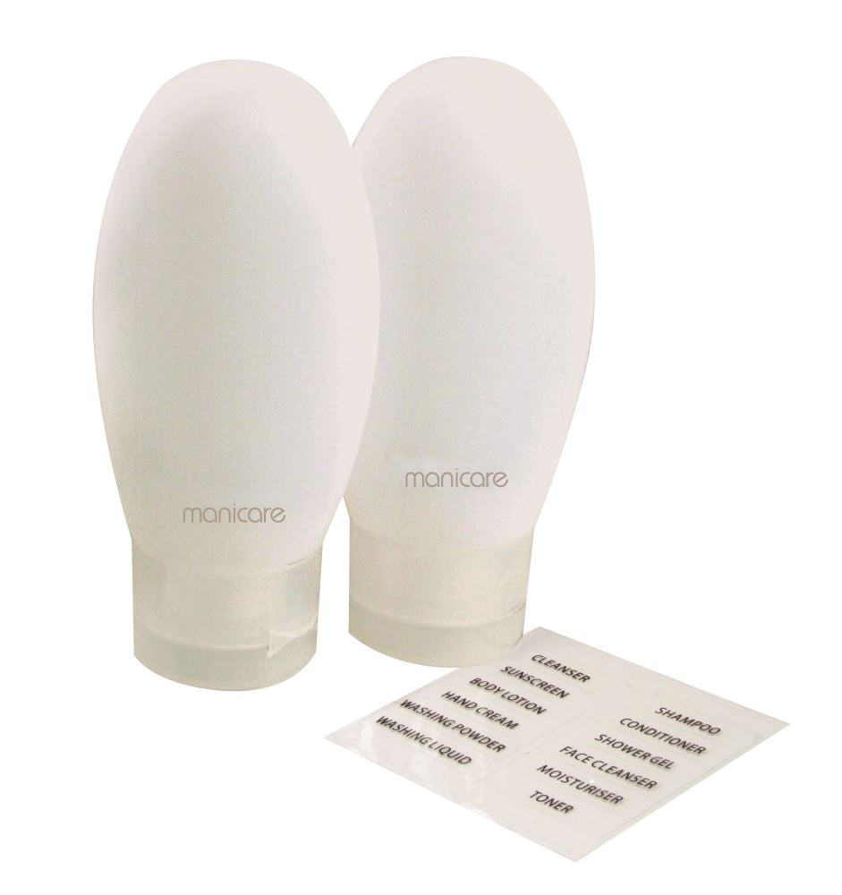 Pack of 2 sleek travel tubes, each 89mL, perfect for stores lotions and creams while complying with carry-on regulations.