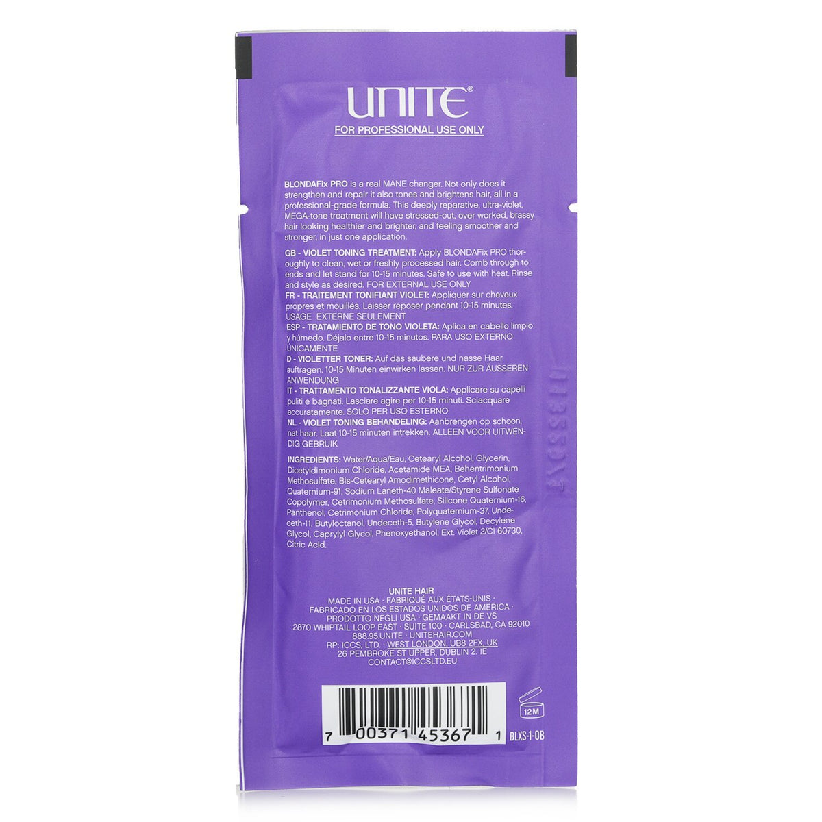 Unite - BLONDA Fix PRO Violet Toning Treatment (Salon Product) - 24x30ml/1oz