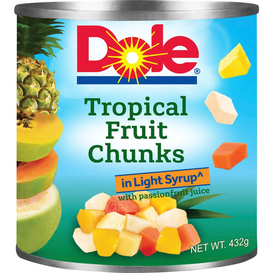 Dole Tropical Chunks Fruit Salad Light Syrup With Passionfruit Can 432g