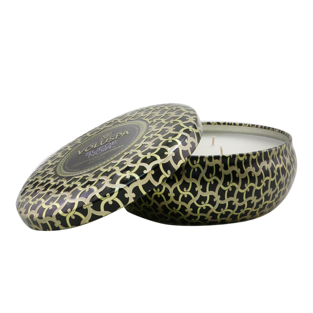 Voluspa - 3 Wick Decorative Tin Candle - Suede Noir - 340g/12oz