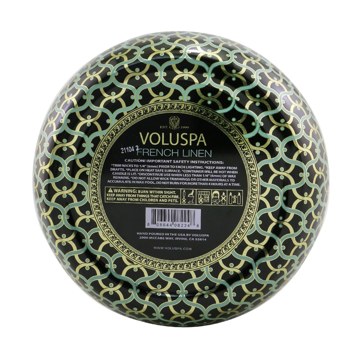 Voluspa - 3 Wick Decorative Tin Candle - French Linen - 340g/12oz