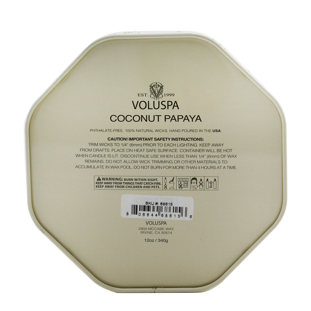 Voluspa - 3 Wick Octagon Tin Candle - Coconut Papaya - 340g/12oz