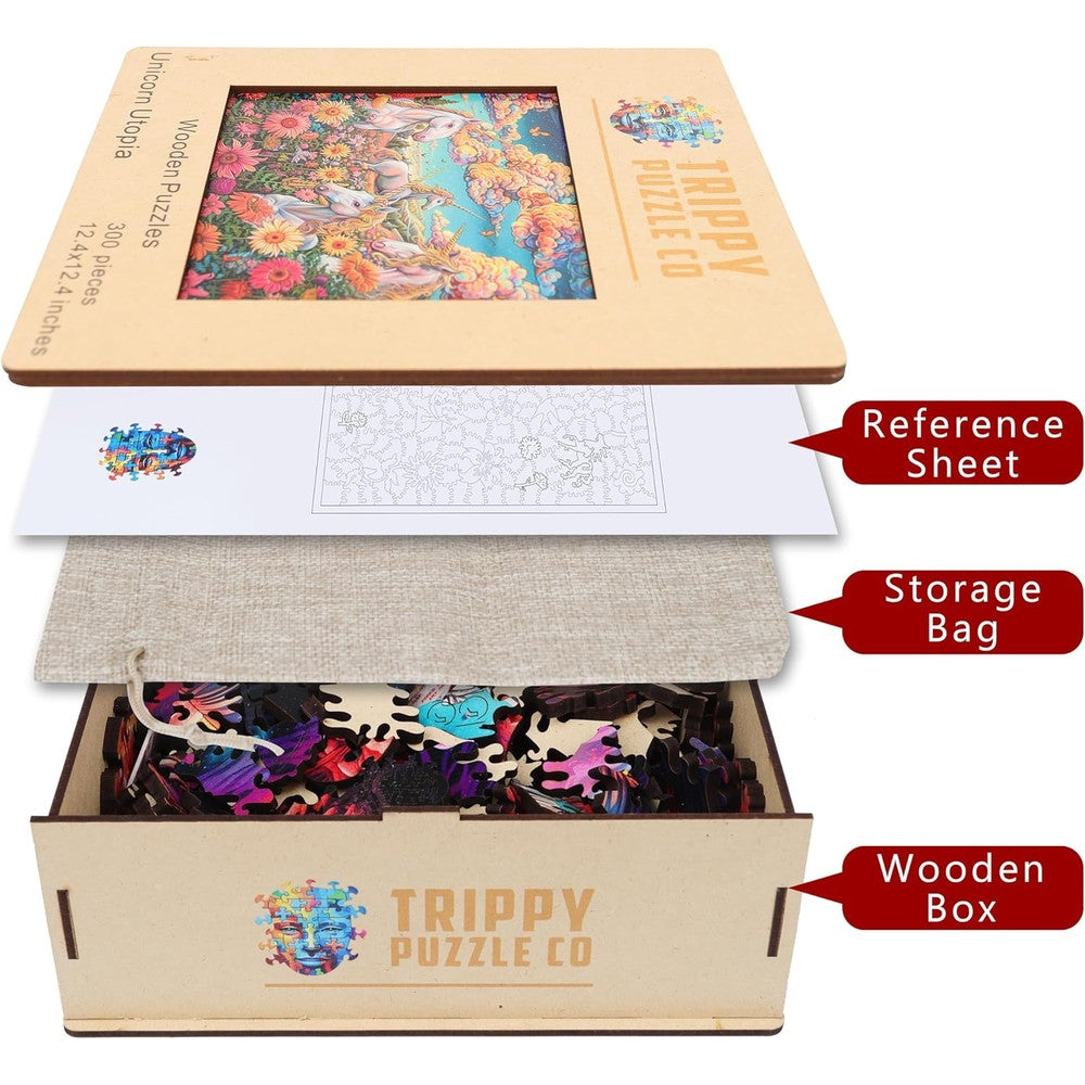 Trippy Puzzles - 300 Piece Wood Jigsaw Unicorn Utopia