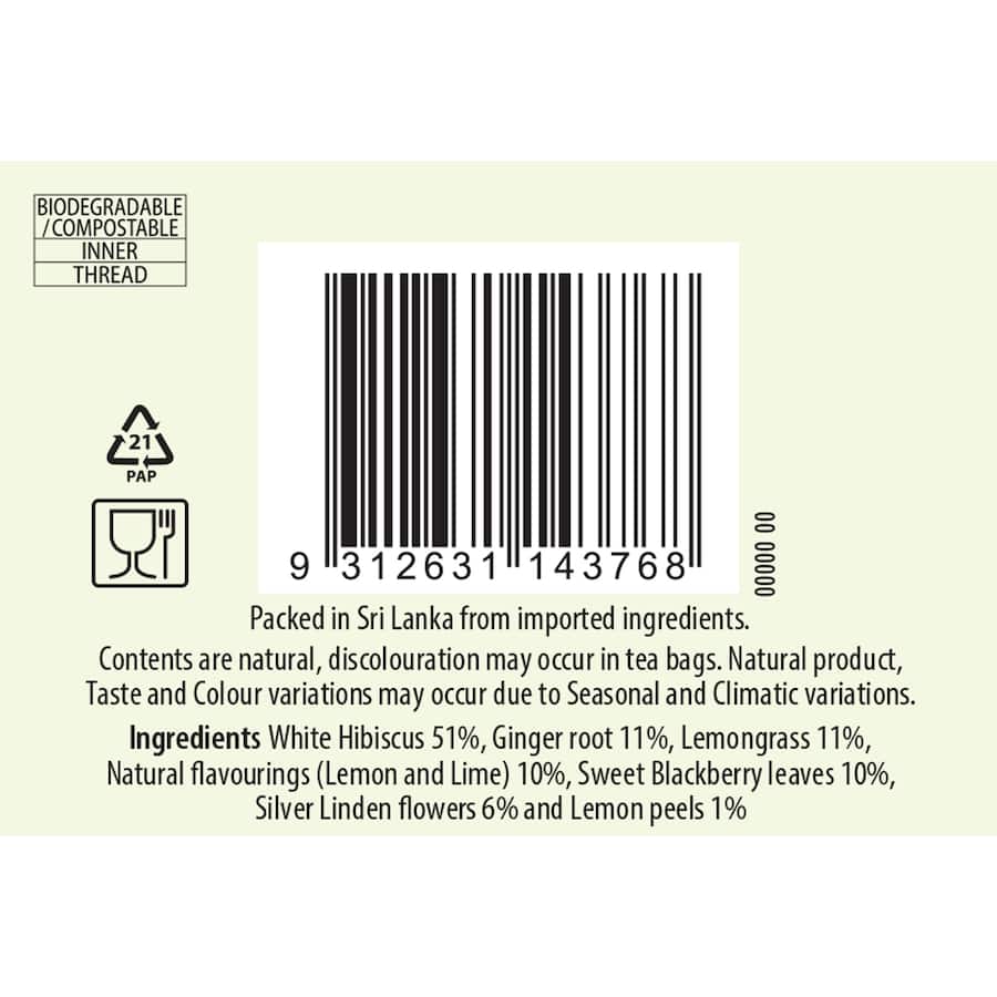 Dilmah Fruit Tea Bags Lemon And Ginger 20 pack