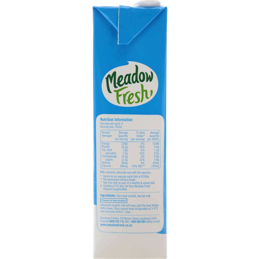 Meadow Fresh Milk Lite Reduced Fat Uht Carton 1L