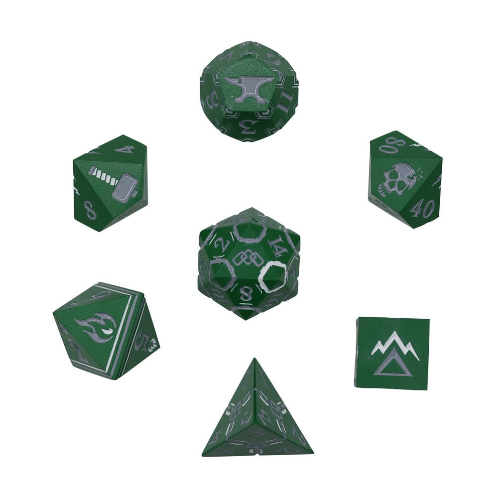 LPG Dice Warrior RPG Set Green/Silver