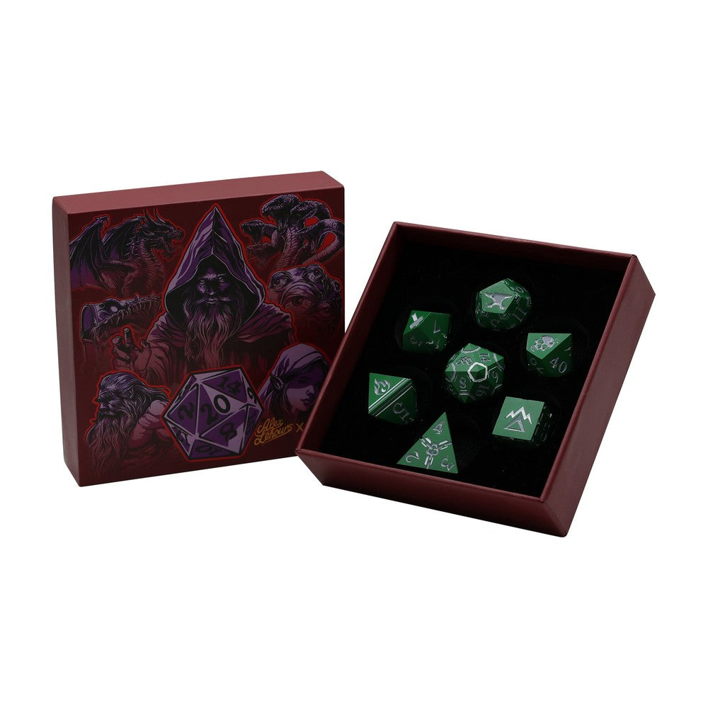 LPG Dice Warrior RPG Set Green/Silver