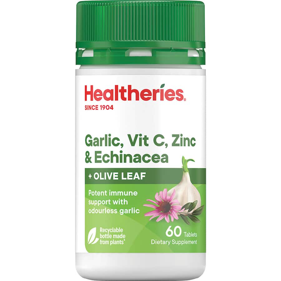 Healtheries Garlic, Vitamin C Zinc & Echinacea Tablets 60pack