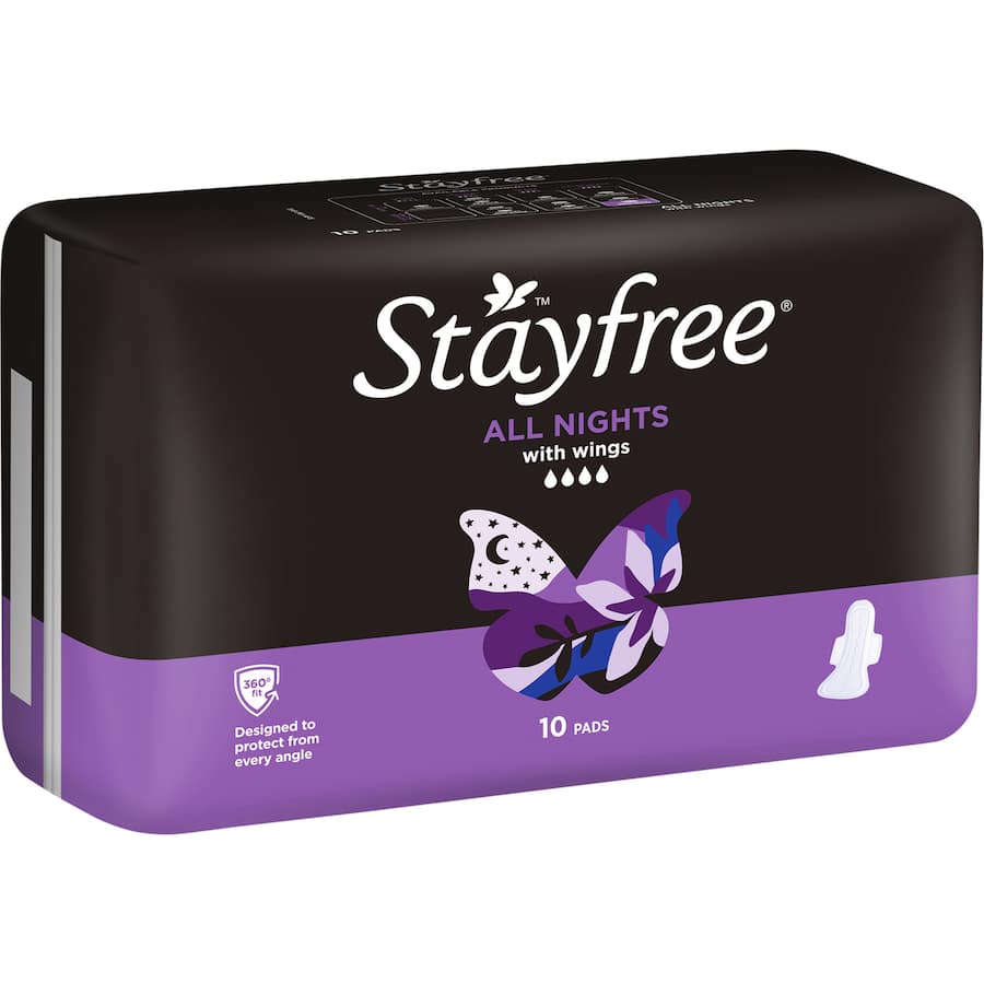 Stayfree Cotton Soft Pads All Night Wings 10pack
