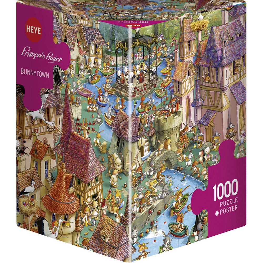Heye - Triangular Box - Ruyer Bunnytown 1000 Piece - Jigsaw Puzzle