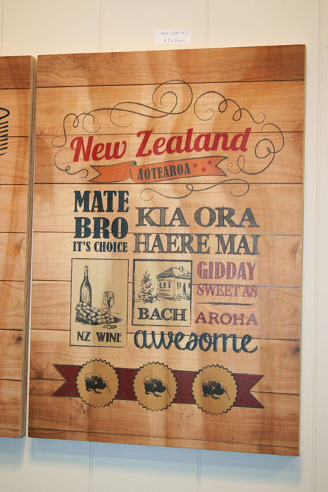 Vibrant Kiwiana wall art crafted from 18mm plywood, celebrating Kiwi culture, 293x420mm, perfect for home decor.