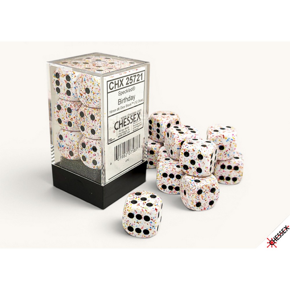 CHX 25721 Speckled Birthday 16mm d6 Dice Block (12 dice) - RPG Book