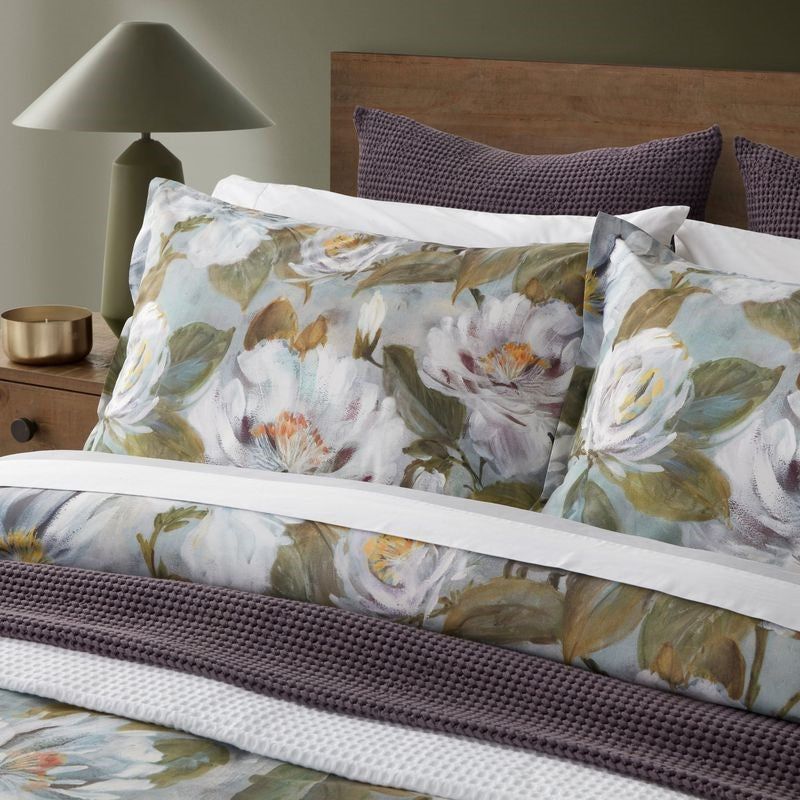Figo Duvet Cover Set by Baksana in watercoloured floral print, perfect for King Single beds, made from OEKO-TEX® cotton.
