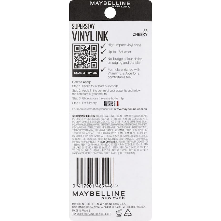 Maybelline Superstay Lip Colour Vinyl Ink Cheeky