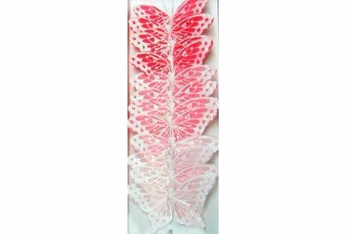 Feather Butterfly with Glitter x 12 - Pink Tones