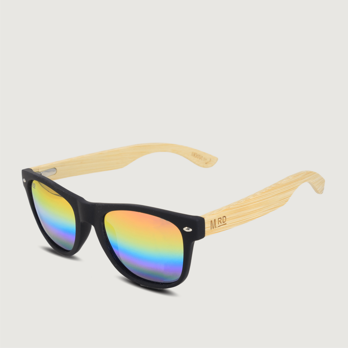 Moana Road - Wooden Arms Sunglasses - 50/50s - Black w/ Rainbow Refl Lens