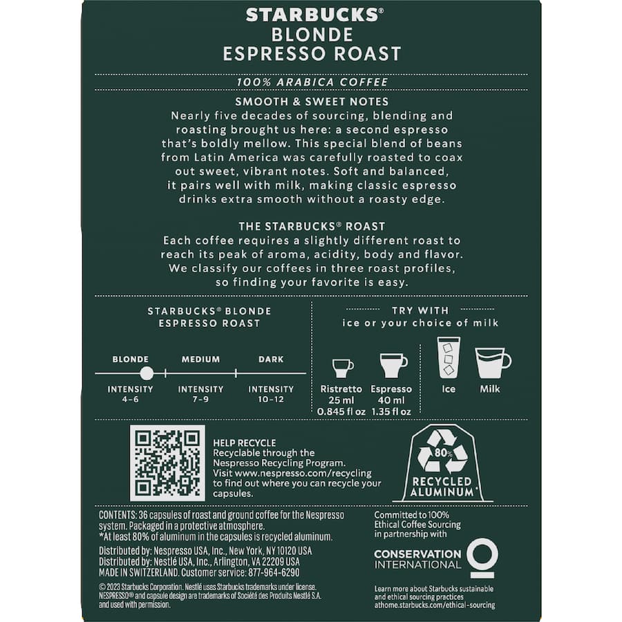 Starbucks By Nespresso Coffee Pods Blonde Espresso Roast 36pack