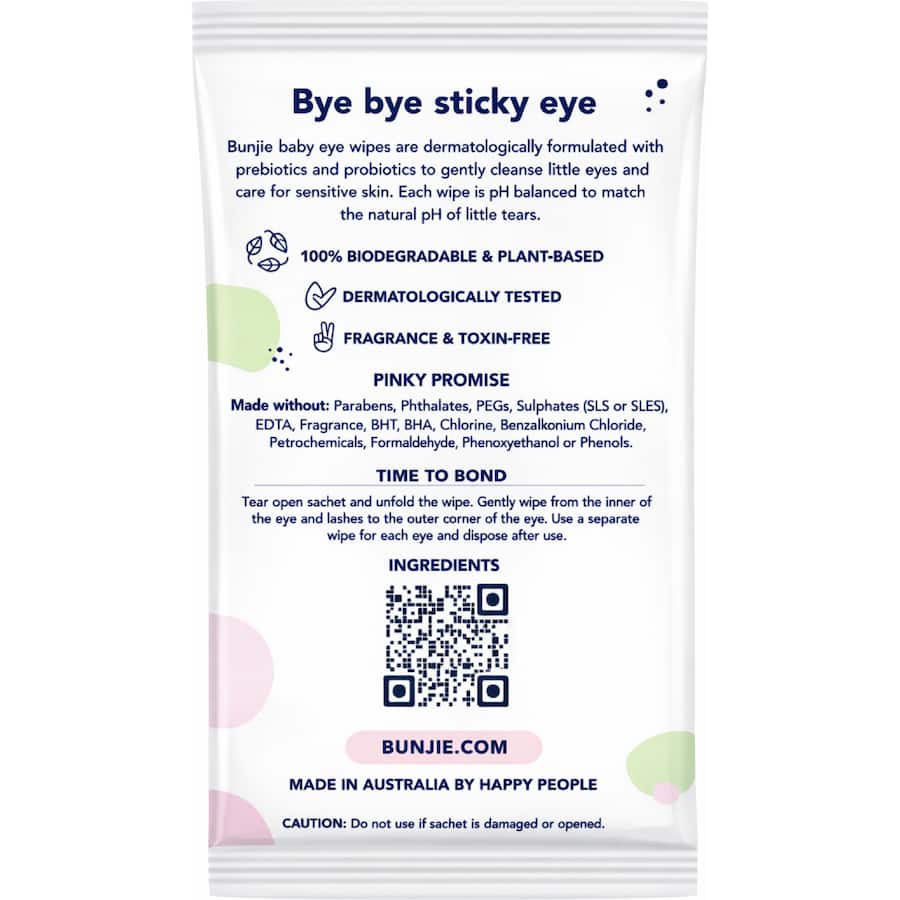 Bunjie Baby Peek-a-boo Eye Wipes Probiotic Bamboo Sheets 30pack