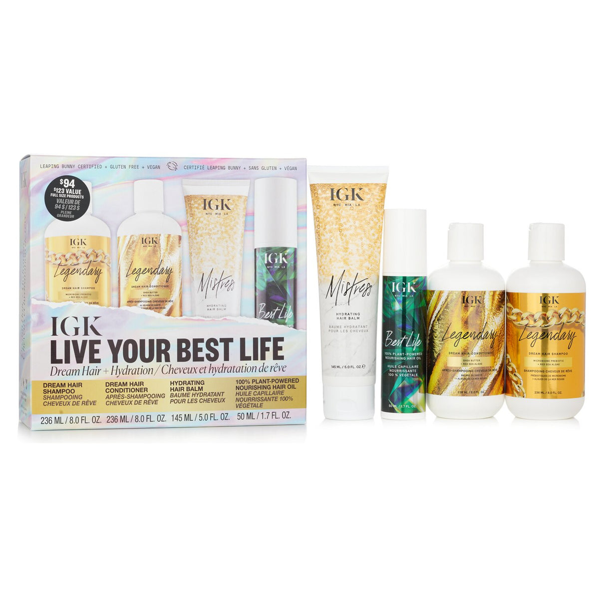IGK - Live Your Best Life - Shampoo, Conditioner, Hair Balm, Hair Oil - Set