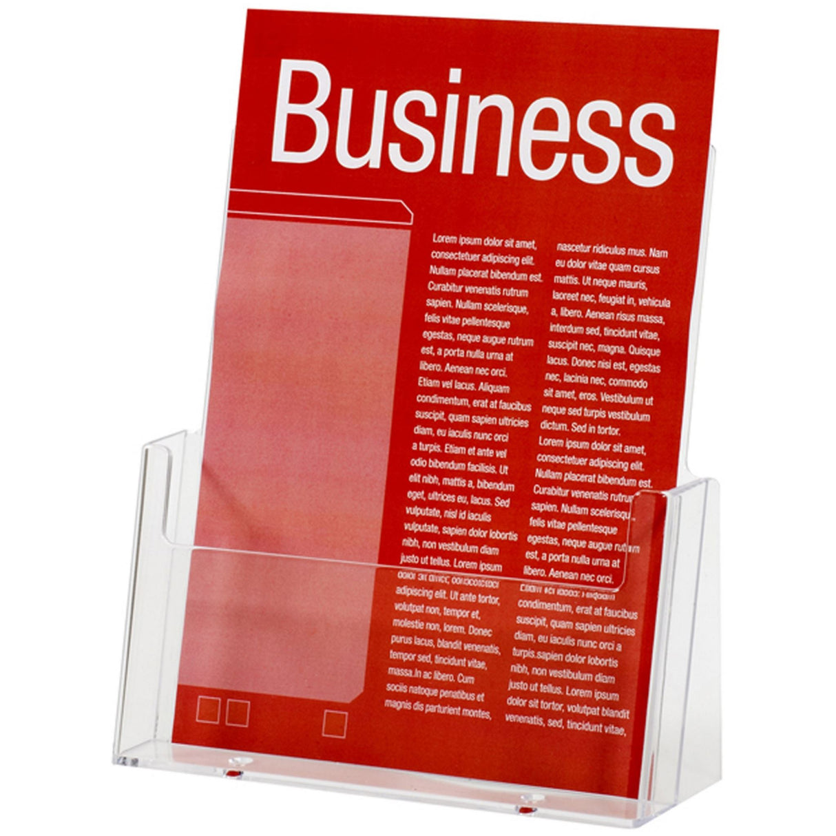 Durable A5 brochure holder with a sleek one-tier design, perfect for trade shows and retail displays.
