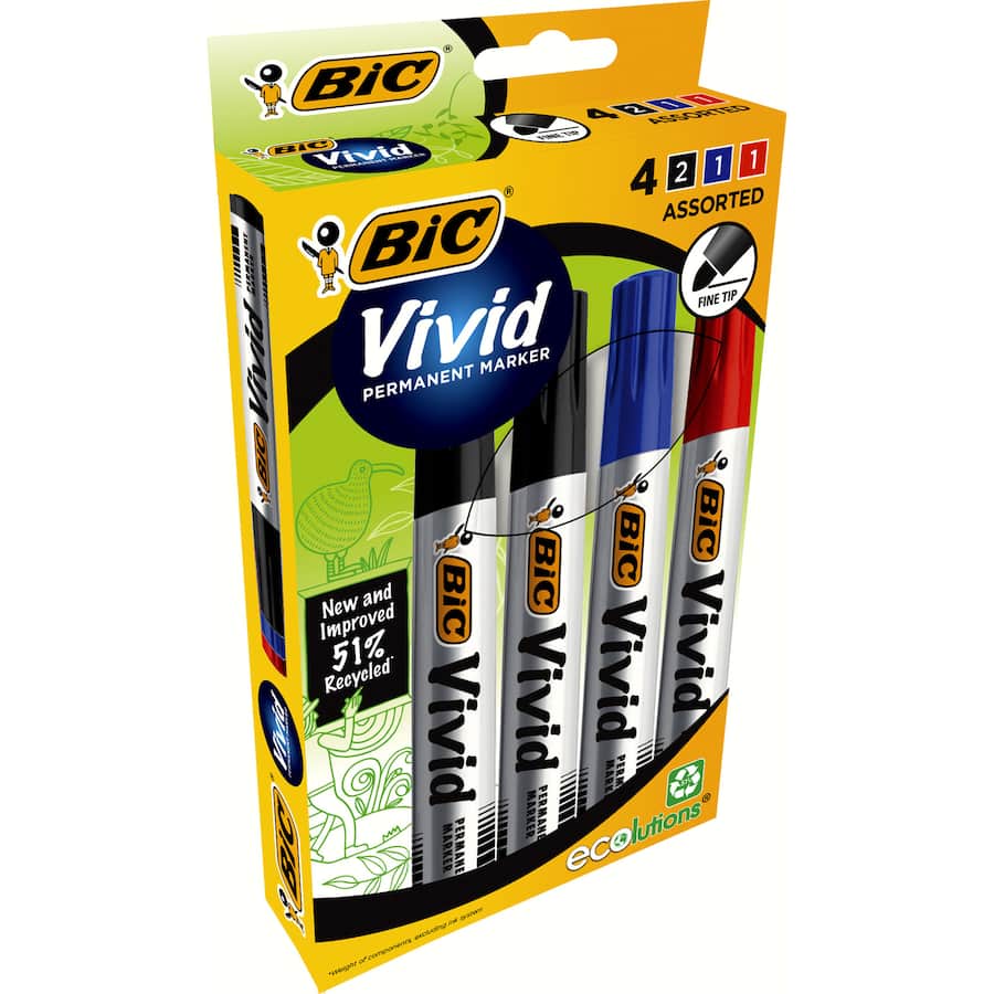 Bic Vivid Permanent Maker Assorted 4pack