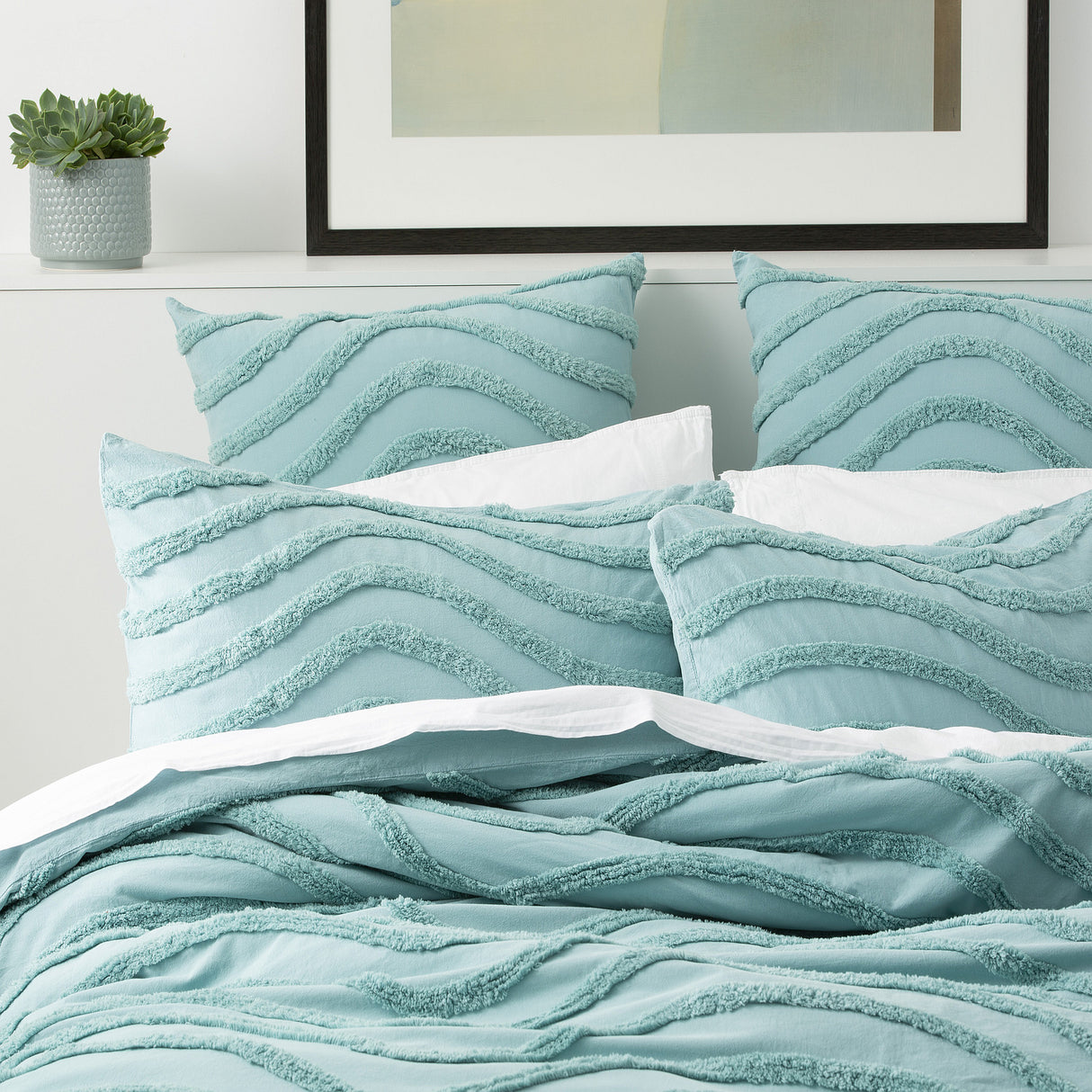 Wave 100% Cotton Chenille Vintage Quilt / Duvet cover Set Queen Aqua