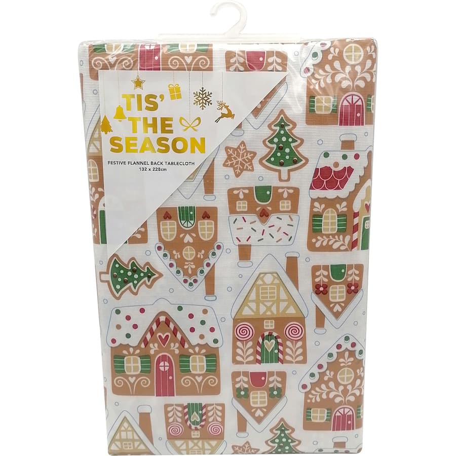 Tis The Season Festive Tablecloth Flannel Backed - 132 x 228cm