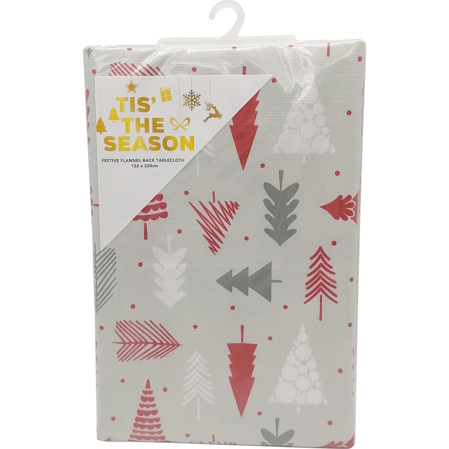 Tis The Season Festive Tablecloth Flannel Backed - 132 x 228cm