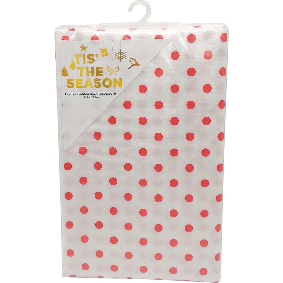 Tis The Season Festive Tablecloth Flannel Backed - 132 x 228cm